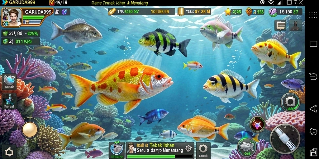 Tampilan gameplay seru saat menembak ikan-ikan di GARUDA999.