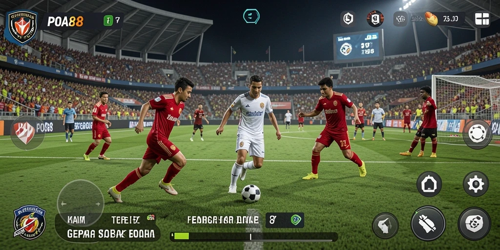 Tampilan gameplay POA88 yang seru dan mendebarkan di lapangan sepak bola.