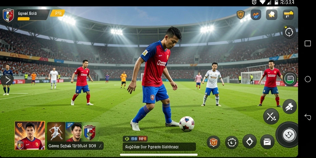 Tangkapan layar RP8 memperlihatkan aksi seru dan gameplay sepak bola yang realistis.