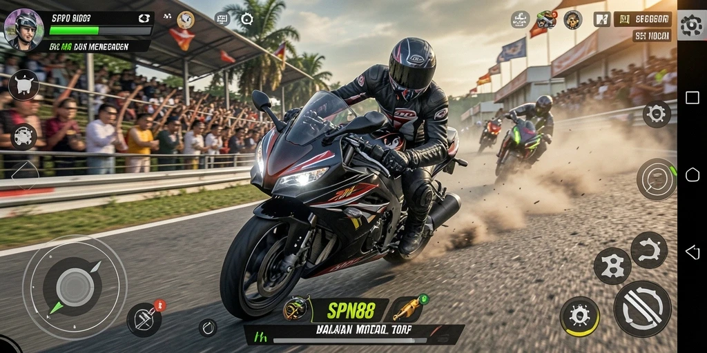 Tampilan gameplay jadi balapan motor yang seru dan menegangkan.