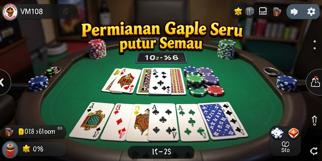 Tampilan gameplay Gaple yang seru dan interaktif di aplikasi VM108.